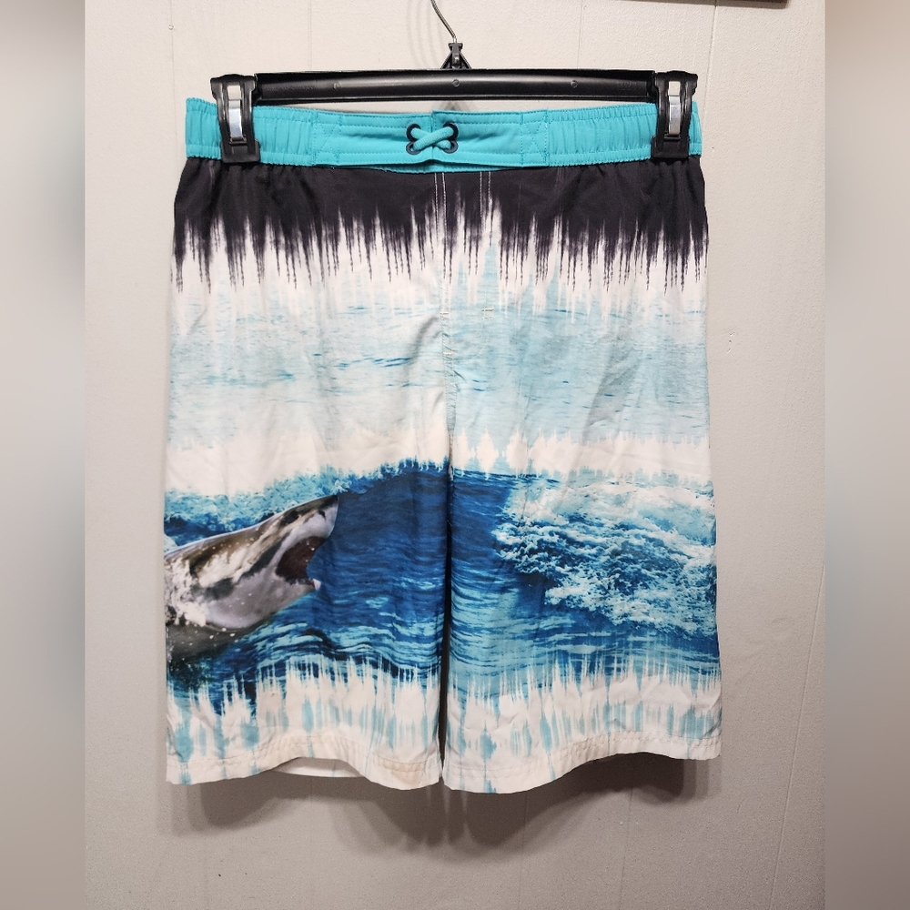 Wonder Nation Swim Trunks XL 14 - 16 Shark Beach Board Shorts Blue White B702
